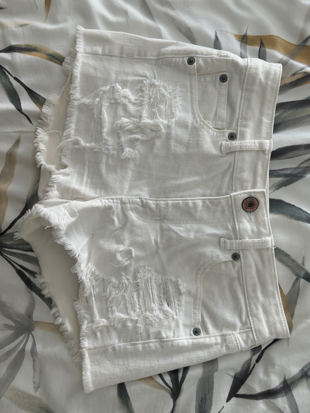 American Eagle Outfitters White Distressed Denim Jean Shorts